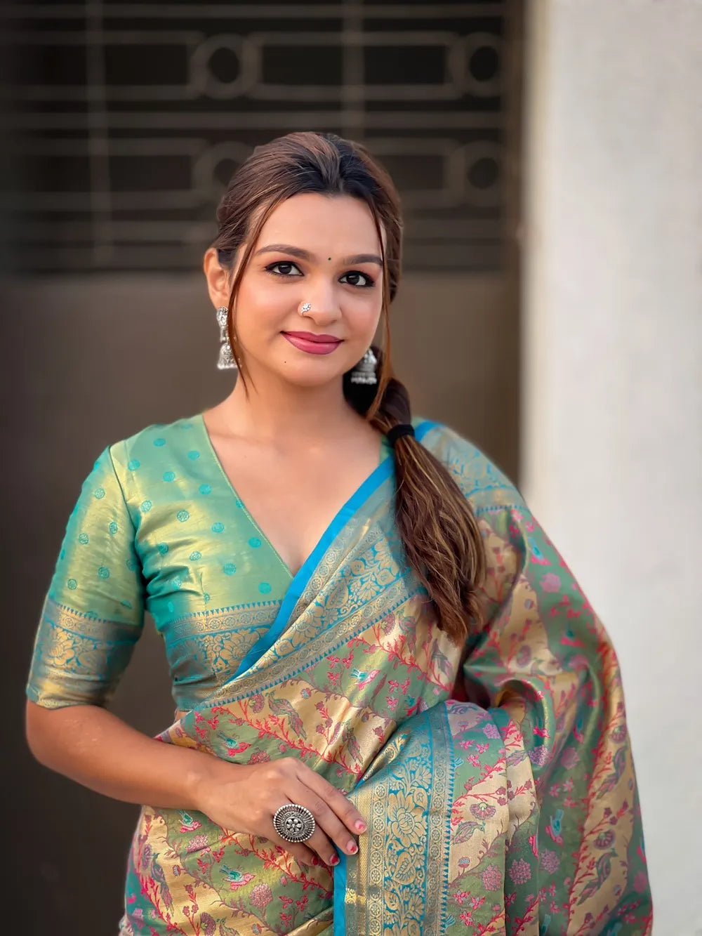 Dharmavaram Silk Saree with Meenakari | Premium Wedding Silk Sarees Online (Green)